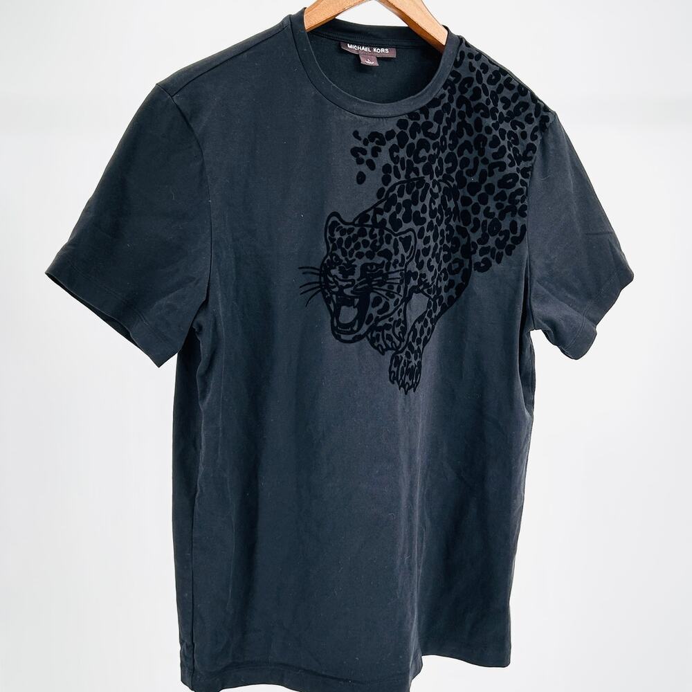 Michael Kors Black Graphic Velvet Flocked Leopard Tee Shirt